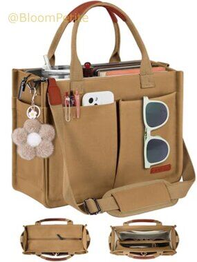 Canvas Tote Bag Zippered Travel Tote with Compartments Trolley Sleeve
